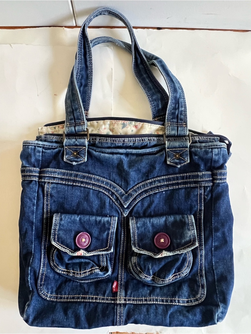 Levi’s Denim Shoulder Bag/purse Rare Vintage With Interior Floral Design